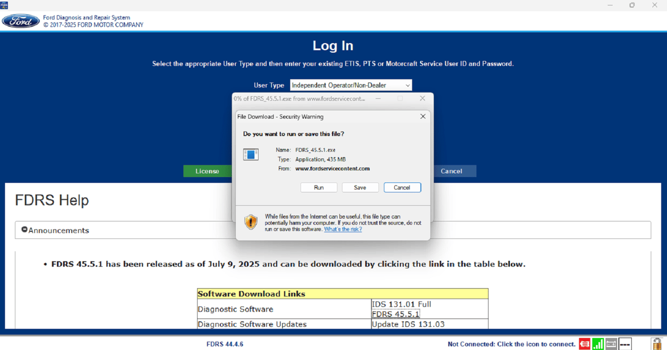 How to update Ford FDRS software